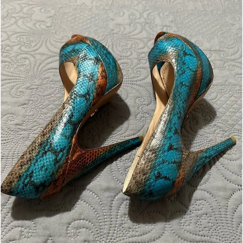 Pour La Victoire Snakeskin Peep-Toe Platform Heels – Size 8.5